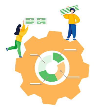 Le travail d'équipe résout les problèmes de développement commercial et discute du rapport  Illustration