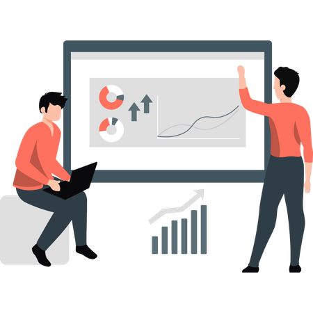 Le travail d'équipe résout les problèmes de développement commercial et discute du rapport  Illustration