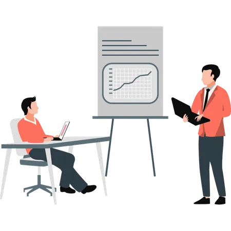 Équipe de bureau travaillant sur un graphique analytique  Illustration