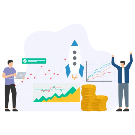 Équipe travaillant sur l'augmentation des revenus  Illustration