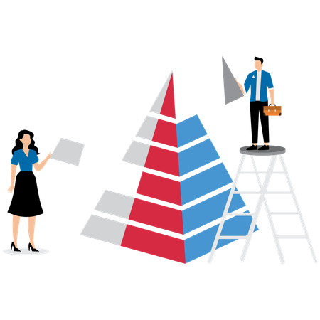 Une équipe travaillant ensemble pour construire la pyramide du succès  Illustration