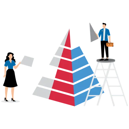 Une équipe travaillant ensemble pour construire la pyramide du succès  Illustration