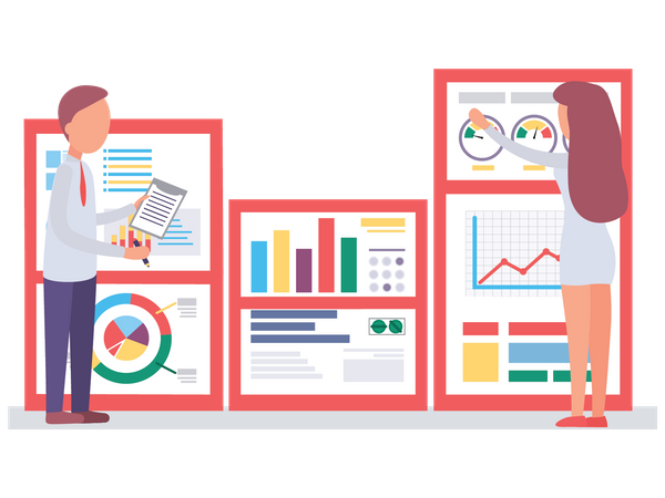 Équipe travaillant sur l'analyse  Illustration