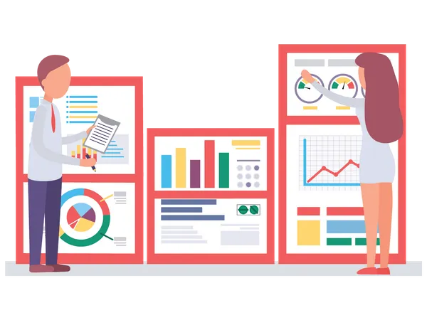 Équipe travaillant sur l'analyse  Illustration