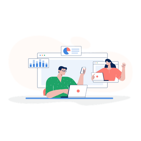 Équipe travaillant sur l’analyse commerciale  Illustration