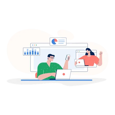 Équipe travaillant sur l’analyse commerciale  Illustration