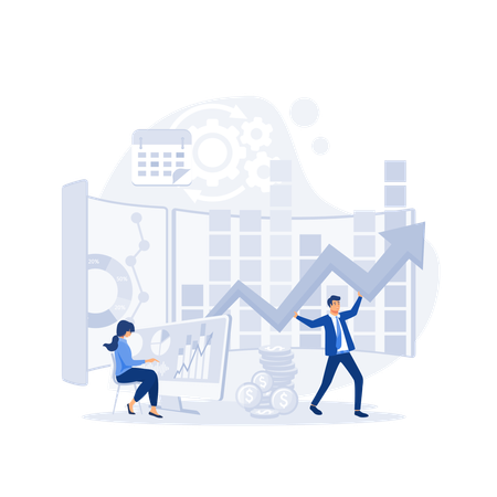 Équipe travaillant sur la croissance de l'entreprise  Illustration