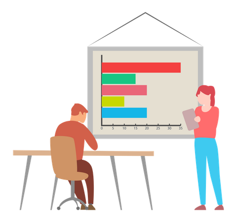 Équipe travaillant sur la présentation d'un rapport statistique  Illustration