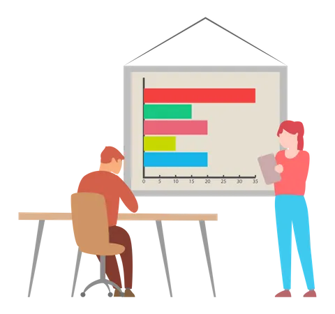 Équipe travaillant sur la présentation d'un rapport statistique  Illustration