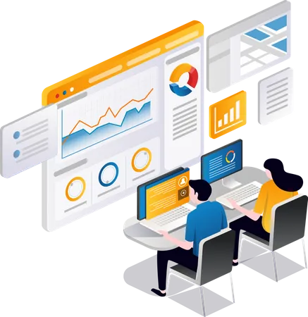 Équipe travaillant sur l’analyse des données  Illustration