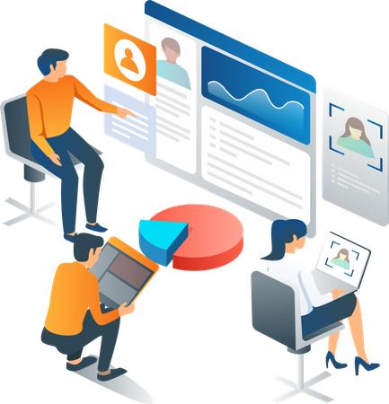 Équipe travaillant sur l'analyse des données utilisateur  Illustration