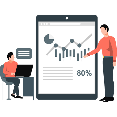 Travail d'équipe sur un graphique d'analyse d'entreprise  Illustration