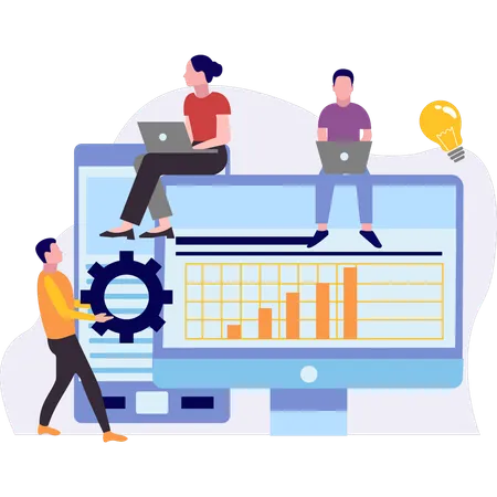 Équipe travaillant sur la configuration du graphique  Illustration