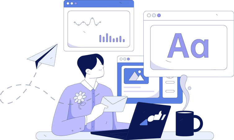 Travail virtuel effectué par un employé à domicile  Illustration