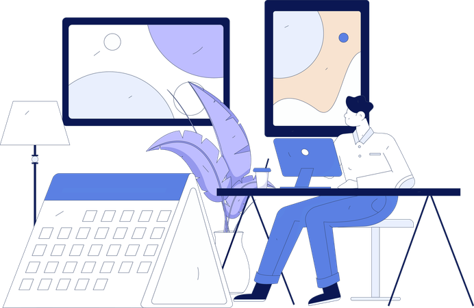 Travail virtuel effectué par un homme d'affaires  Illustration