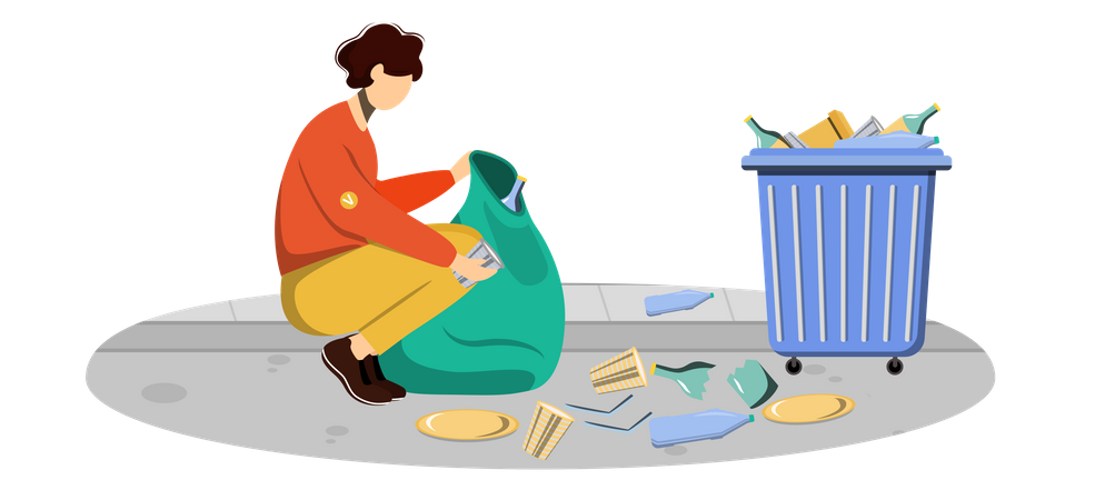 Travailleur communautaire nettoyant les ordures  Illustration