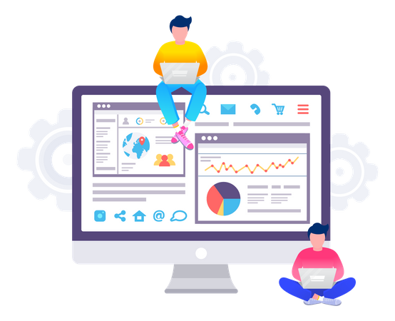 Travailleur d'entreprise travaillant sur l'analyse  Illustration