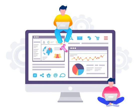 Travailleur d'entreprise travaillant sur l'analyse  Illustration