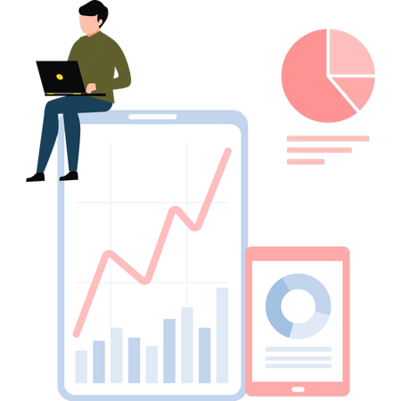 Homme qui travaille, faisant la croissance de son entreprise  Illustration