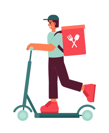 Employé du service de livraison de nourriture express sur scooter électrique  Illustration