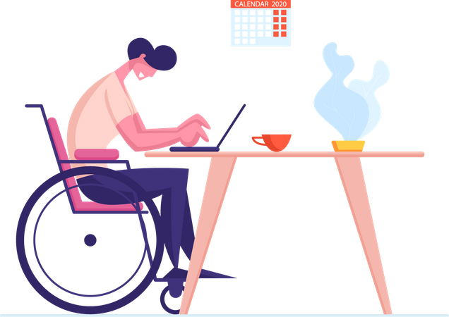 Travailleur handicapé gagnant un revenu en ligne  Illustration