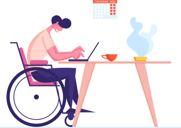 Travailleur handicapé gagnant un revenu en ligne  Illustration