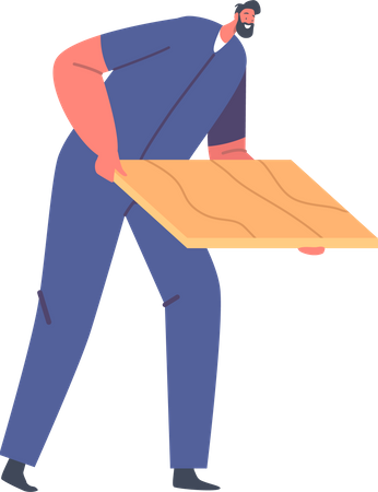 Travailleur mâle tenant une planche de bois  Illustration