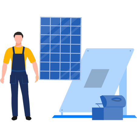 Ouvrier installant l'énergie solaire  Illustration