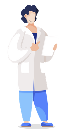 Travailleur médical tenant un papier avec le diagnostic du patient ou les résultats de la recherche  Illustration