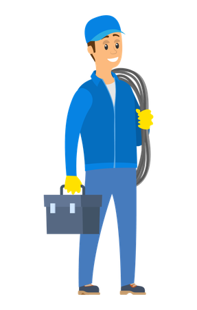 Travailleur tenant une corde et un sac à main  Illustration
