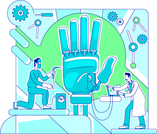 Travailleurs de laboratoire de prothèses fabriquant la main  Illustration