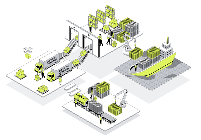 Travailleurs travaillant dans une entreprise de logistique  Illustration