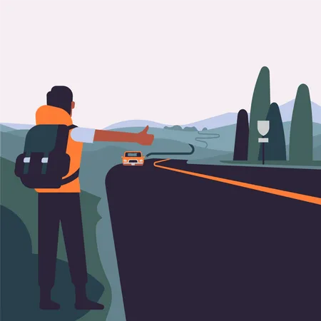 Travel and hitchhiking  Illustration
