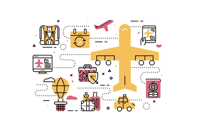 Travel and transportation line icons illustration  Illustration