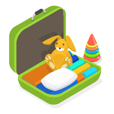 Travel bag of a small child with its necessary things  Illustration
