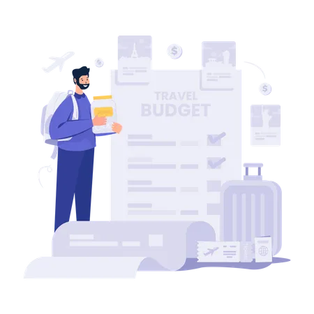 Travel Budget Preparation With Financial Plan And Savings Checklist Illustration Illustration