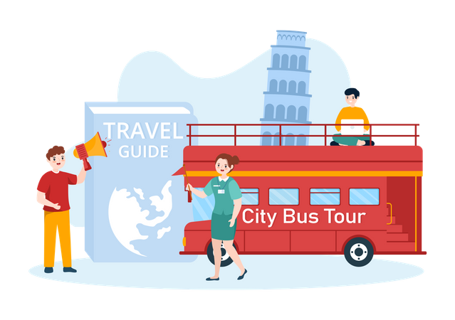 Travel guide on city tour bus Illustration