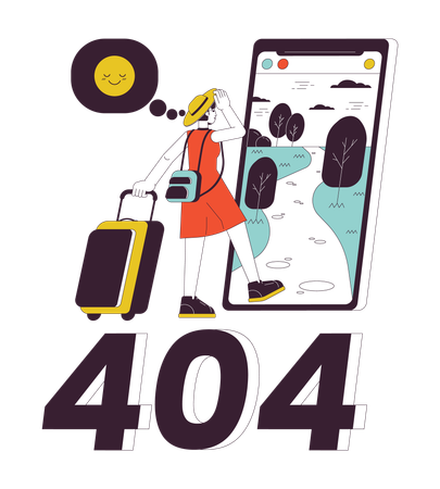 Travel influencer going on vacation error 404  Illustration