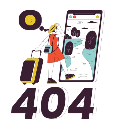 Travel Influencer Going On Vacation Error 404 Flash Message Travel Blogger Woman Empty State Ui Design Page Not Found Popup Cartoon Image Vector Flat Illustration Concept On White Background Illustration