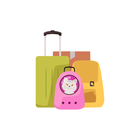 Travel luggage and pet carrier with cat  Illustration