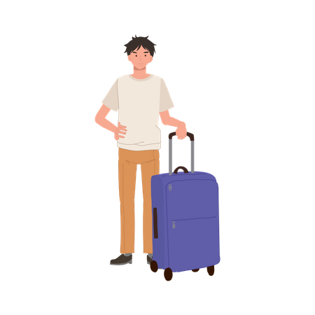 Travel Man with Carry On Luggage  Illustration