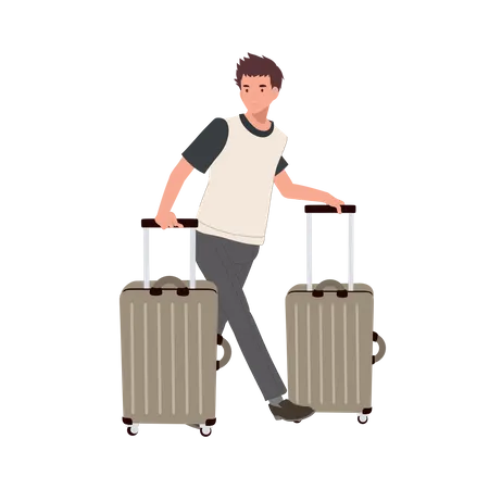 Travel Man with Carry On Luggage  Illustration