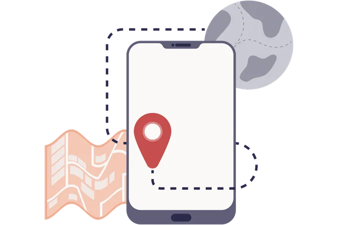 Travel map application on smartphone  Illustration