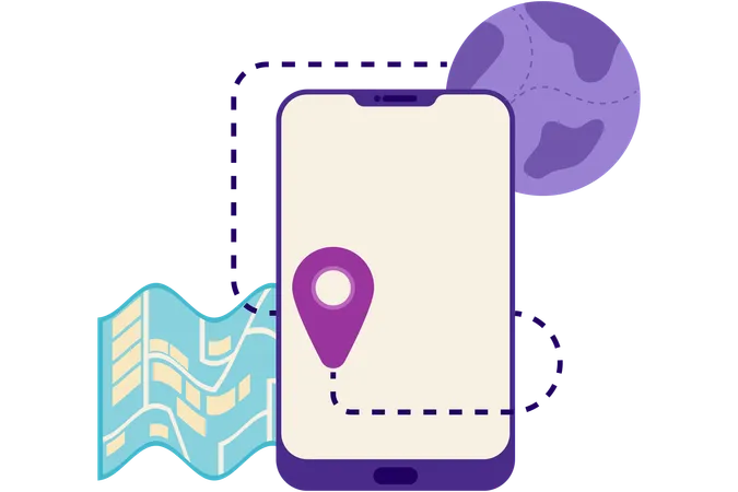 Travel map application on smartphone  Illustration