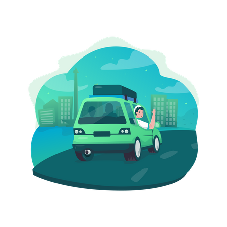 Travel mudik by driving car  Illustration