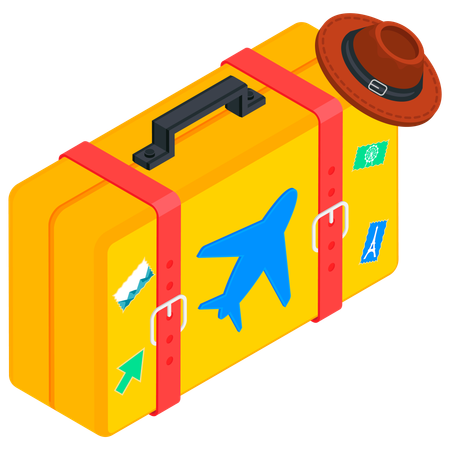 Travel Suitcase with Hat and Stickers  Illustration