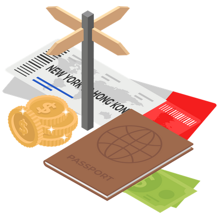 Travel Ticket and passport  イラスト