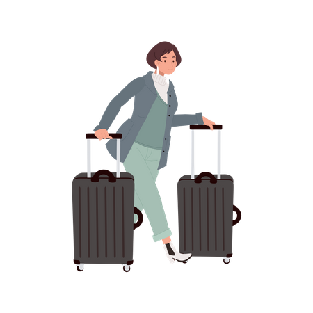 Travel woman with Carry On Luggage  Illustration