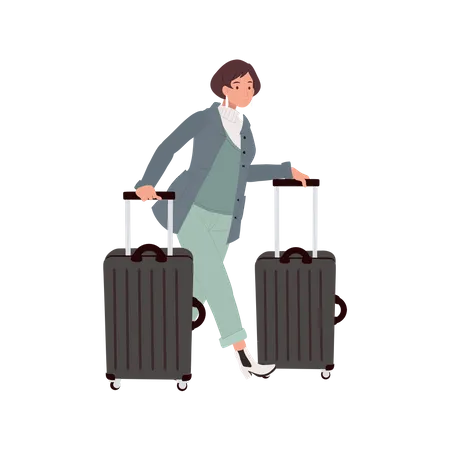 Travel woman with Carry On Luggage  Illustration