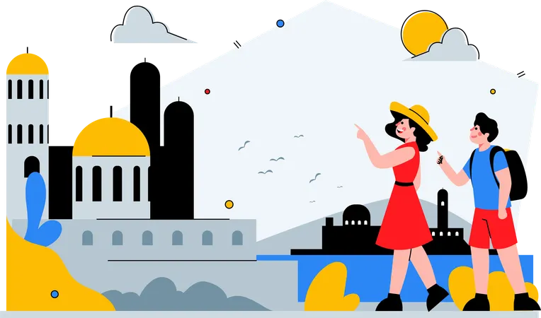 Traveler couple enjoying a tour  Illustration
